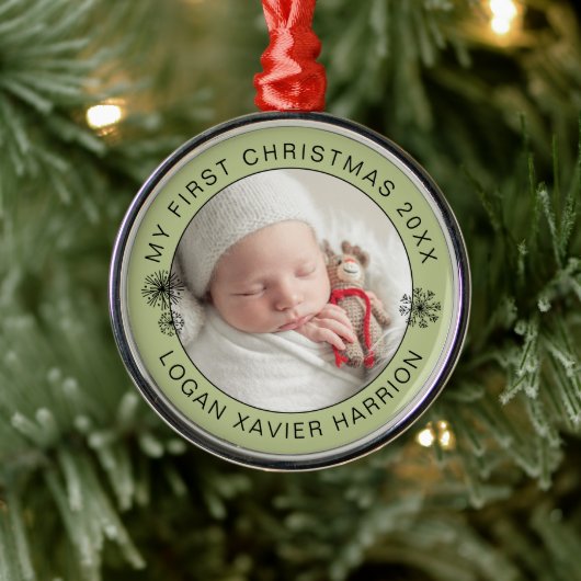 Baby's eerste kerst Keepsake foto Metalen Ornament (Boom)