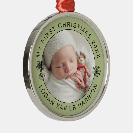 Baby's eerste kerst Keepsake foto Metalen Ornament (Rechts)