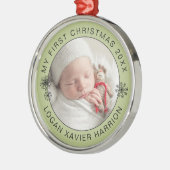 Baby's eerste kerst Keepsake foto Metalen Ornament (Links)