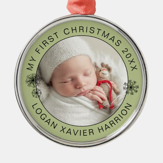 Baby's eerste kerst Keepsake foto Metalen Ornament (Voorkant)