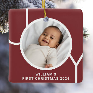 Baby's Eerste Kerst Keepsake Foto Rood Keramisch Ornament