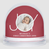 Baby's Eerste Kerst Keepsake Foto Rood Sneeuwbol (Voorkant)