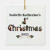 Baby's Eerste Kerst Keepsake Herinneringen Keramisch Ornament (Achterkant)