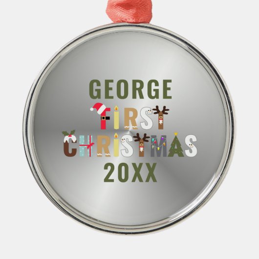 Baby's Eerste Kerst Keepsake Metal Ornament (Voorkant)