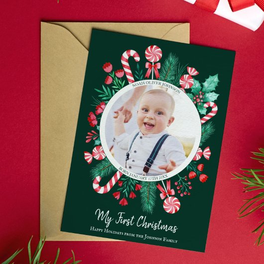 Baby's Eerste Kerst Keepsake Waterverf Feestdagenkaart
