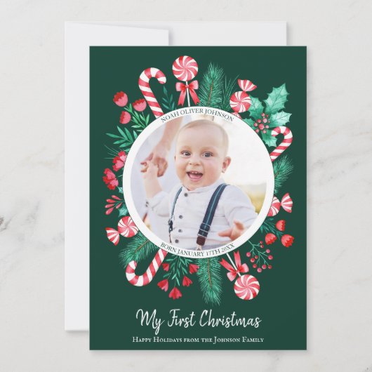 Baby's Eerste Kerst Keepsake Waterverf Feestdagenkaart (Voorkant)