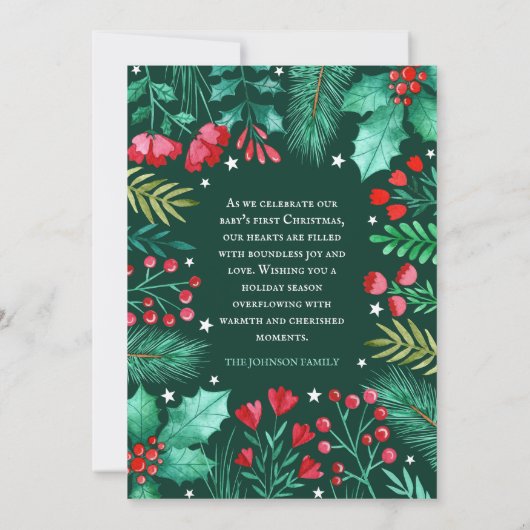 Baby's Eerste Kerst Keepsake Waterverf Feestdagenkaart (Achterkant)