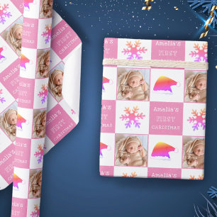 Baby's eerste kerst Kerstman Hoed Sneeuwvlok Foto Cadeaupapier