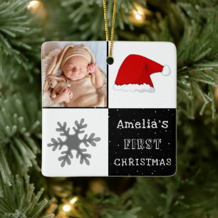 Baby's eerste kerst Kerstman Hoed Sneeuwvlok Foto Keramisch Ornament