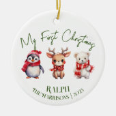 Baby's eerste kerst Kinder kerst dieren naam Keramisch Ornament (Voorkant)