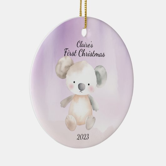 Baby's Eerste Kerst Koala Beer Gepersonaliseerd Keramisch Ornament (Rechts)