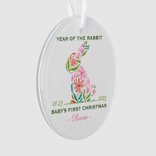 Baby's eerste kerst Lunar Nieuwjaar Konijn Ornament (voorkant)