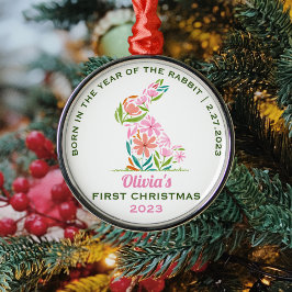 Baby's eerste kerst maanjaar van het konijn metalen ornament