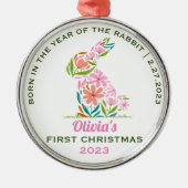 Baby's eerste kerst maanjaar van het konijn metalen ornament (Voorkant)