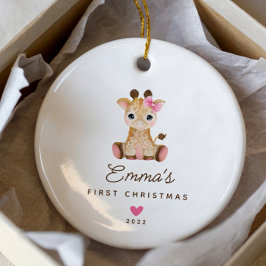 Baby's eerste kerst meisje giraffe keramisch ornament