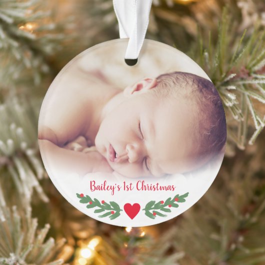 Baby's eerste kerst met hulsttak en bessen foto ornament (Boom)