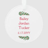 Baby's eerste kerst met hulsttak en bessen foto ornament (achterkant)