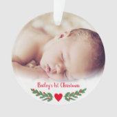 Baby's eerste kerst met hulsttak en bessen foto ornament (voorkant)