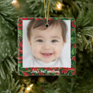 Baby's eerste kerst met naam keramisch ornament
