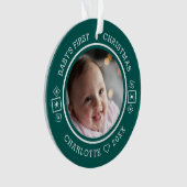 Baby's Eerste Kerst Mis Modern 2 Foto Groen Ornament (voorkant)