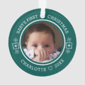 Baby's Eerste Kerst Mis Modern 2 Foto Groen Ornament (achterkant)