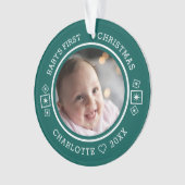 Baby's Eerste Kerst Mis Modern 2 Foto Groen Ornament (voorkant)