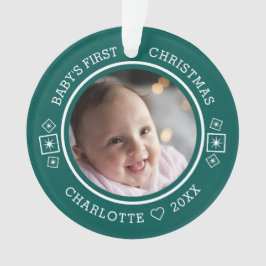 Baby's Eerste Kerst Mis Modern 2 Foto Groen Ornament
