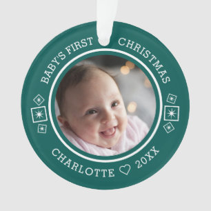 Baby's Eerste Kerst Mis Modern 2 Foto Groen Ornament