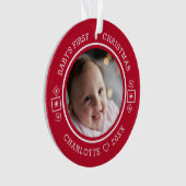 Baby's Eerste Kerst Mis Modern 2 Foto Rood Ornament (voorkant)