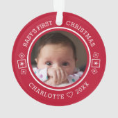 Baby's Eerste Kerst Mis Modern 2 Foto Rood Ornament (achterkant)