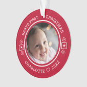 Baby's Eerste Kerst Mis Modern 2 Foto Rood Ornament (voorkant)