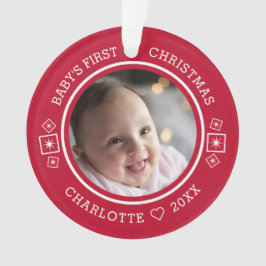 Baby's Eerste Kerst Mis Modern 2 Foto Rood Ornament
