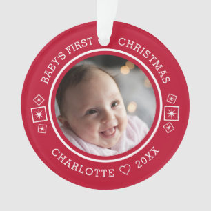Baby's Eerste Kerst Mis Modern 2 Foto Rood Ornament