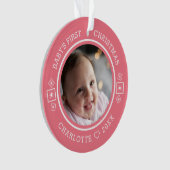 Baby's Eerste Kerst Mis Modern 2 Foto Roze Ornament (voorkant)