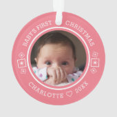 Baby's Eerste Kerst Mis Modern 2 Foto Roze Ornament (achterkant)