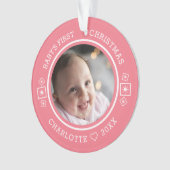 Baby's Eerste Kerst Mis Modern 2 Foto Roze Ornament (voorkant)