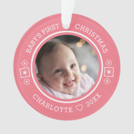 Baby's Eerste Kerst Mis Modern 2 Foto Roze Ornament