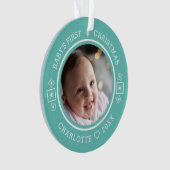 Baby's Eerste Kerst Mis Modern 2 Foto Teal Ornament (voorkant)