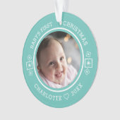 Baby's Eerste Kerst Mis Modern 2 Foto Teal Ornament (voorkant)