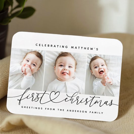Baby's eerste kerst Mis Modern Eenvoudig 3 foto Magneet