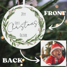 Baby's eerste kerst Mistletoe krans en foto