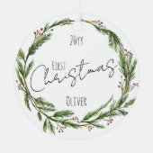Baby's eerste kerst Mistletoe krans en foto Metalen Ornament (Voorkant)