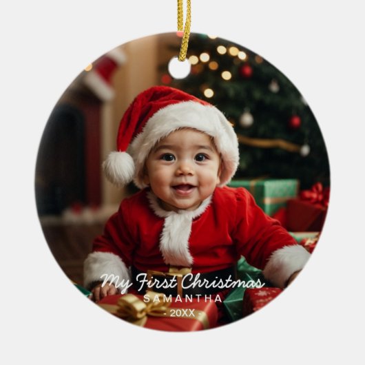 Baby's eerste kerst moderne foto Ornament (Voorkant)