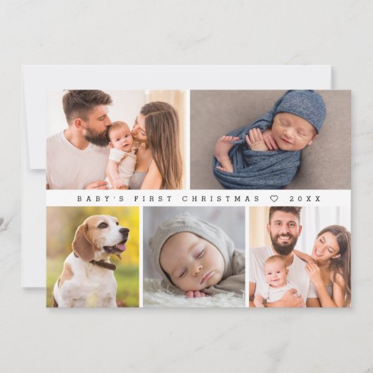 Baby's eerste kerst moderne fotocollage gelukkig feestdagenkaart (Voorkant)