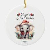 Baby's eerste kerst olifant keramisch ornament (Voorkant)
