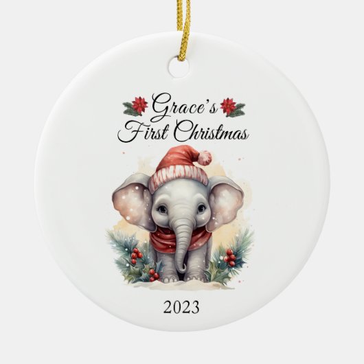 Baby's eerste kerst olifant keramisch ornament (Voorkant)