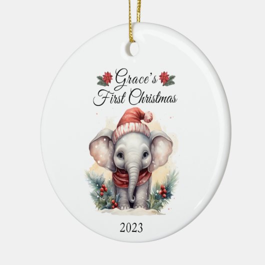 Baby's eerste kerst olifant keramisch ornament (Links)