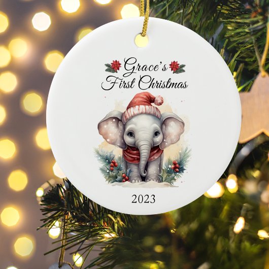 Baby's eerste kerst olifant keramisch ornament