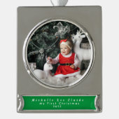 Baby's eerste kerst Ornament, aangepaste naam Verzilverd Banner Ornament (Voorkant)