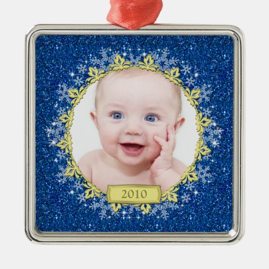 Baby's eerste kerst Ornament | Blauwe sneeuwvlokke (Voorkant)